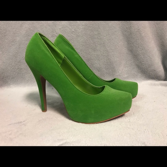 green suede pumps